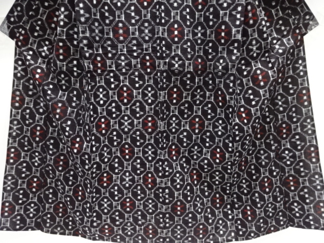  アンティーク　木綿本場久留米絣蜀江に抽象模様単衣着物